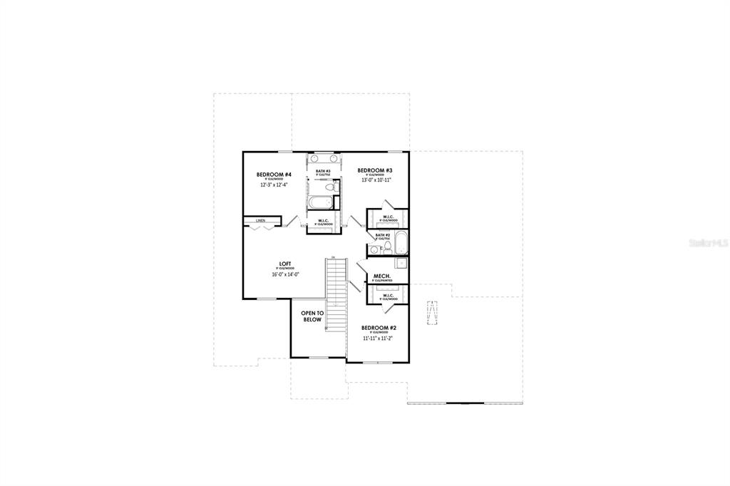 This is a floor plan of a house's second level featuring three bedrooms and a loft — 1047 SW 147TH TERRACE, NEWBERRY, FL