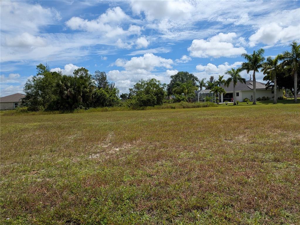 A large, grassy vacant lot is surrounded by trees and nearby residential houses — 3421 ANDALUSIA BOULEVARD, CAPE CORAL, FL