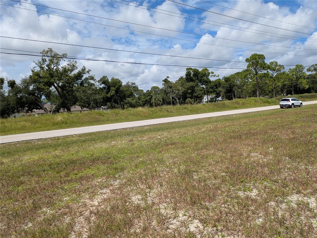A grassy, undeveloped lot sits beside a paved road with trees in the background — 3421 ANDALUSIA BOULEVARD, CAPE CORAL, FL