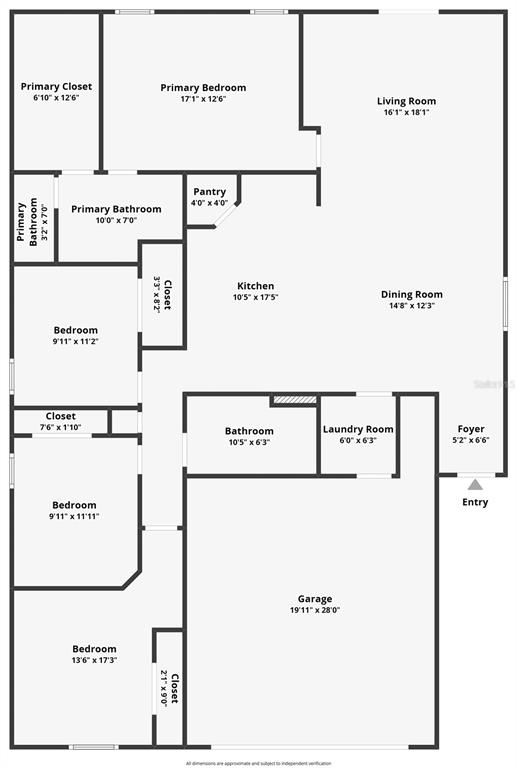 This is a floor plan of a single-story house featuring four bedrooms and a garage — 36077 STABLE WILK AVENUE, ZEPHYRHILLS, FL