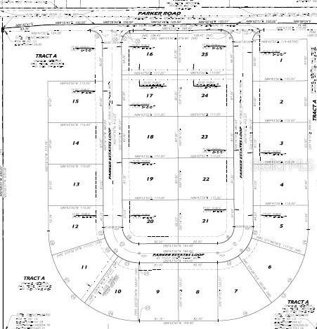 This is a land survey plat map showing the layout of a residential subdivision — PARKER ROAD, LAKELAND, FL