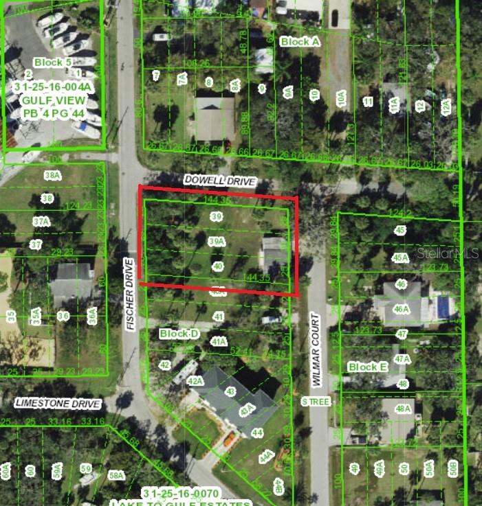 This is a property map showing lot boundaries and street names in a residential neighborhood — 4824 DOWELL DRIVE, PORT RICHEY, FL