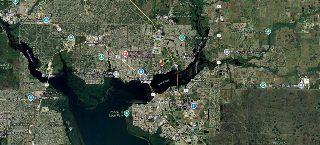 This is a satellite map showing the Port Charlotte and Punta Gorda area in Florida — 3321 ROWLAND DRIVE UNIT Tract E, PUNTA GORDA, FL
