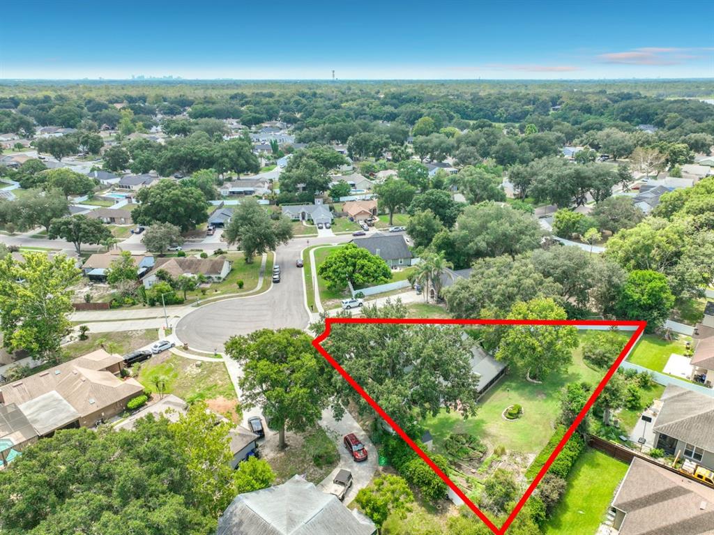 An aerial view shows a residential property outlined in red within a suburban neighborhood — 6609 PINEKNOT COURT, OCOEE, FL