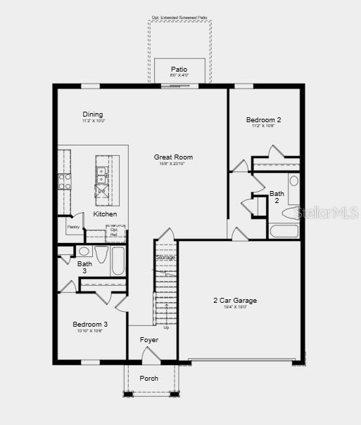 This floor plan shows a home layout with a kitchen, great room, three bedrooms, and garage — 5467 ISLA SAONA DRIVE, KISSIMMEE, FL