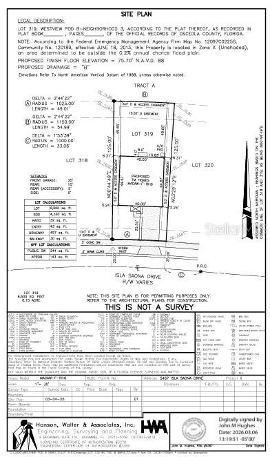 This is a site plan for a residential property lot — 5467 ISLA SAONA DRIVE, KISSIMMEE, FL