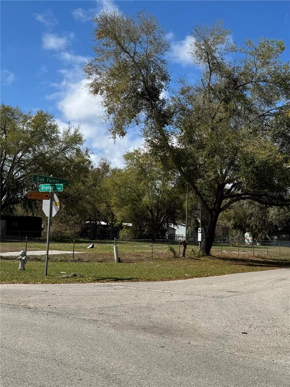 A vacant, grassy corner lot features a large oak tree and street signs — 1700 ORANGE LANE, KISSIMMEE, FL
