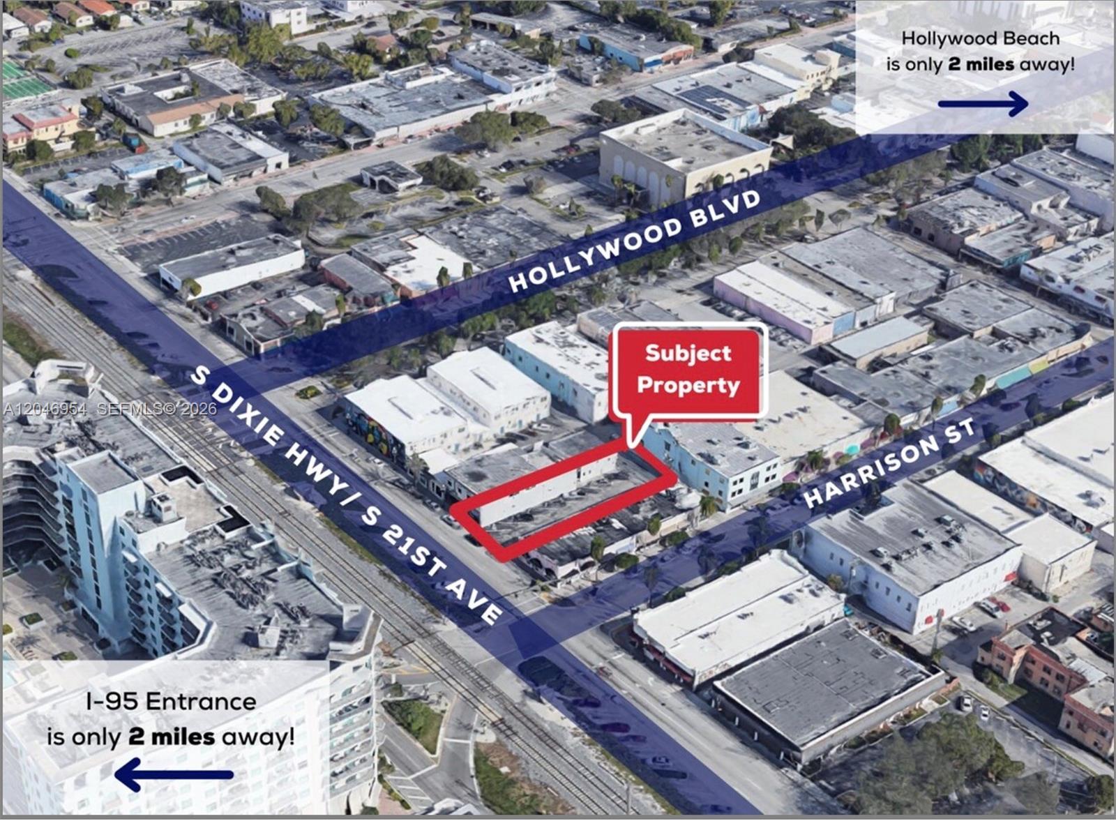 An aerial map view highlights a commercial property located between S Dixie Highway and Harrison Street — 119 S 21st Ave, Hollywood FL 33020, HOLLYWOOD, FL