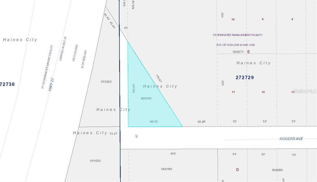 This image is a property tax map showing parcel boundaries, dimensions, and street locations — ROGERS AVENUE, HAINES CITY, FL