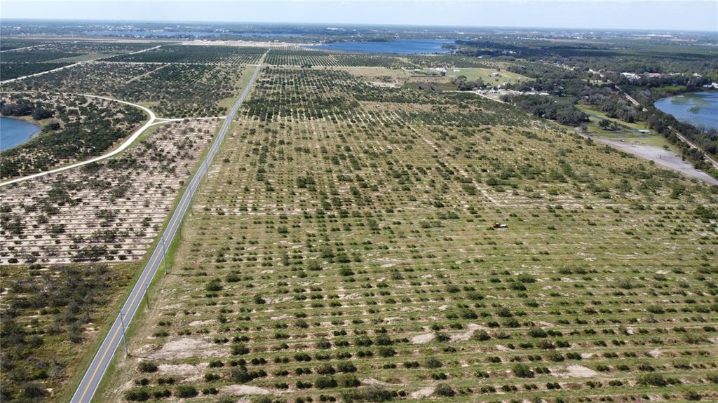 An aerial view shows a long road running through a large, flat agricultural field — 3162 POWER LINE ROAD, AVON PARK, FL