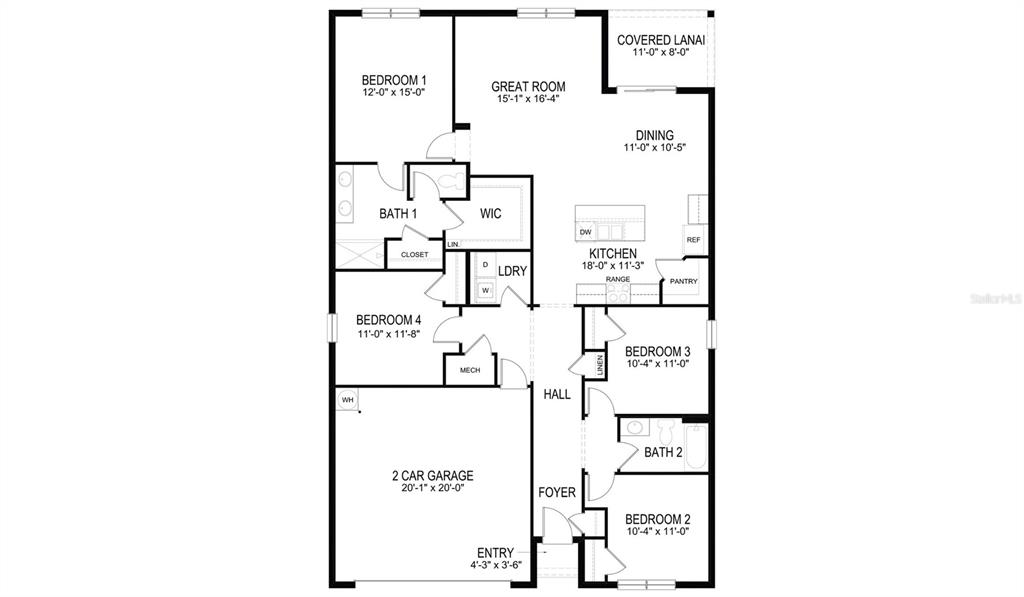 This is a floor plan for a single-story house with four bedrooms and a garage — 3410 IVY HOLLOW DRIVE, PLANT CITY, FL