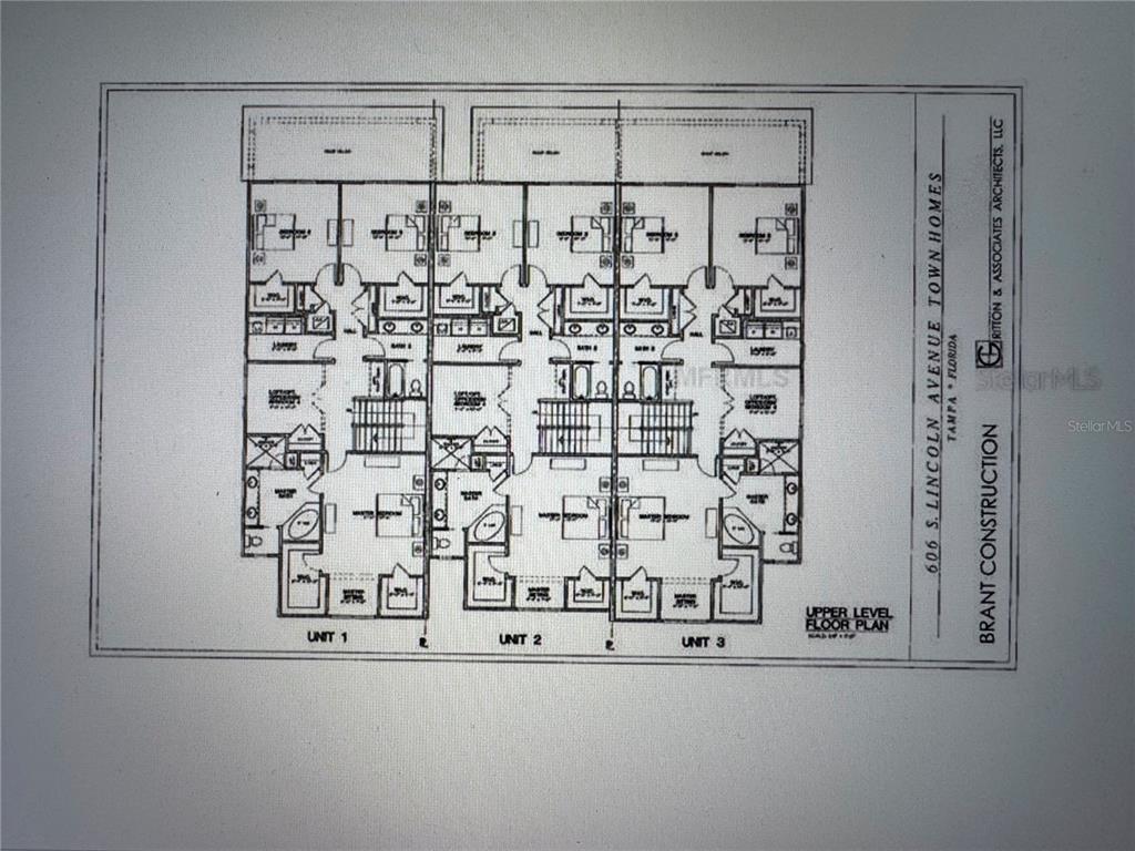 This is a floor plan for the upper level of a three-unit townhome building — 606 S LINCOLN AVENUE UNIT 3, TAMPA, FL