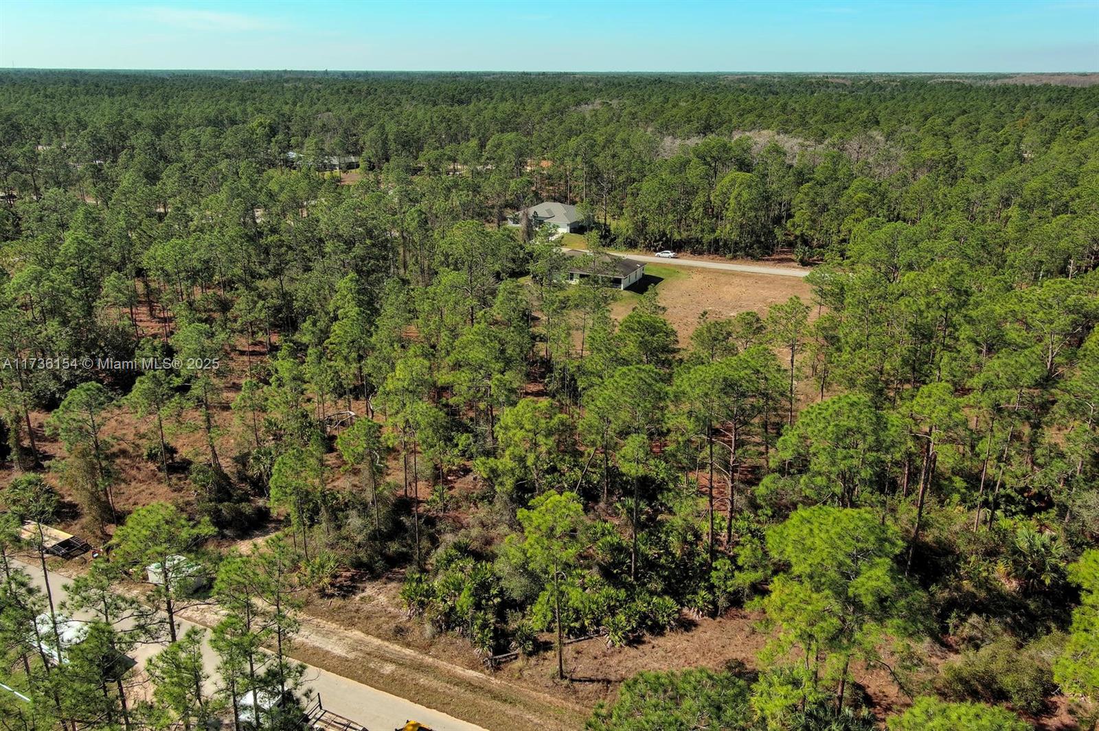 An aerial view shows a house surrounded by a dense pine forest and dirt roads — 2309 Grant Ave, Lehigh Acres FL 33920, LEHIGH ACRES, FL