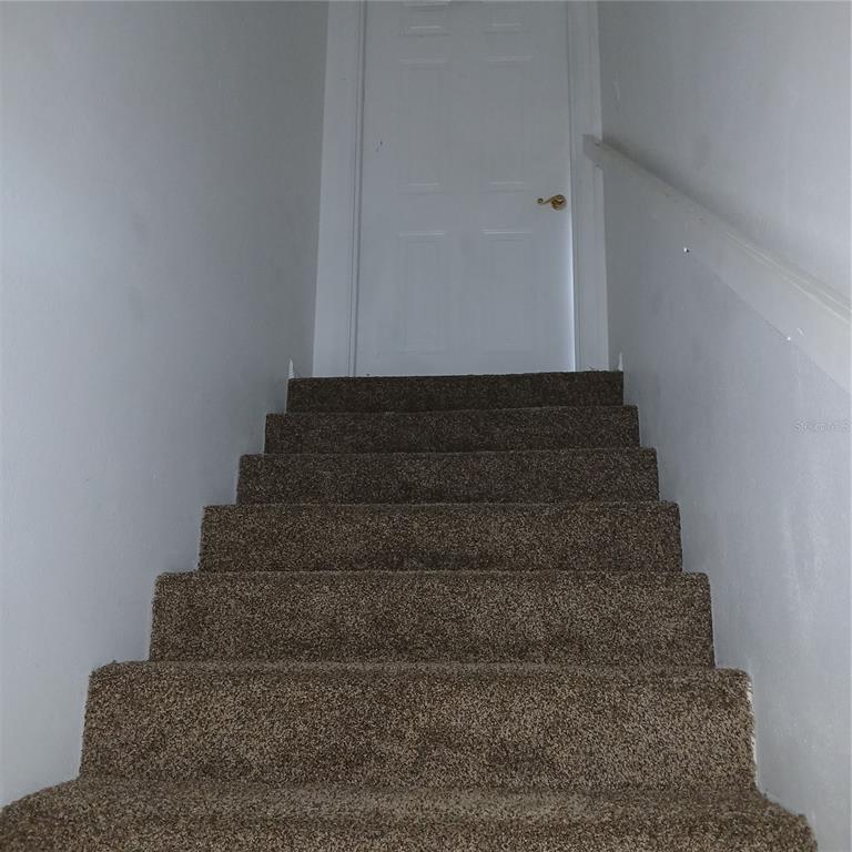 A set of carpeted stairs leads upward to a closed white door — 2041 N DONOVAN AVENUE 2nd Fl., CRYSTAL RIVER, FL