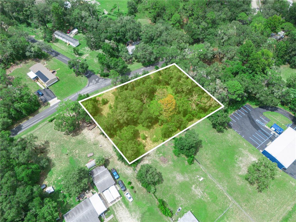 An aerial view shows a rectangular, tree-covered vacant lot outlined in white — 7021 N PALMER WAY, HERNANDO, FL