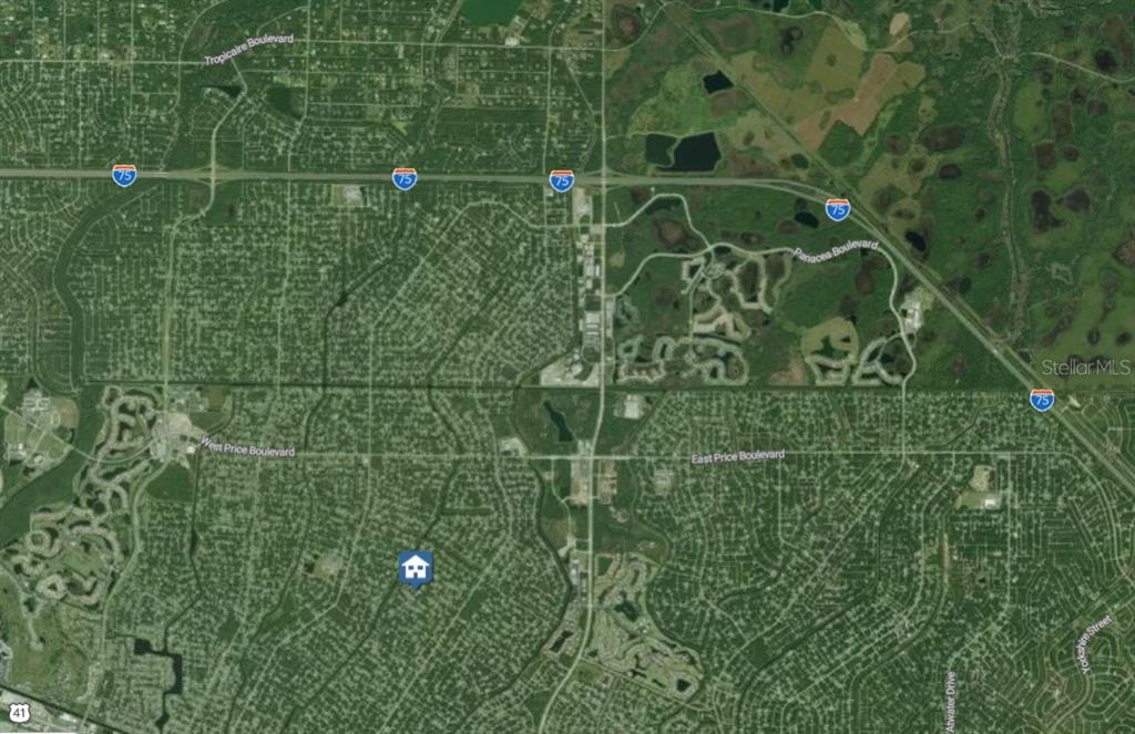This is a satellite map showing a residential area with a house icon marker — Lot 17 ALLEGHENY LANE, NORTH PORT, FL