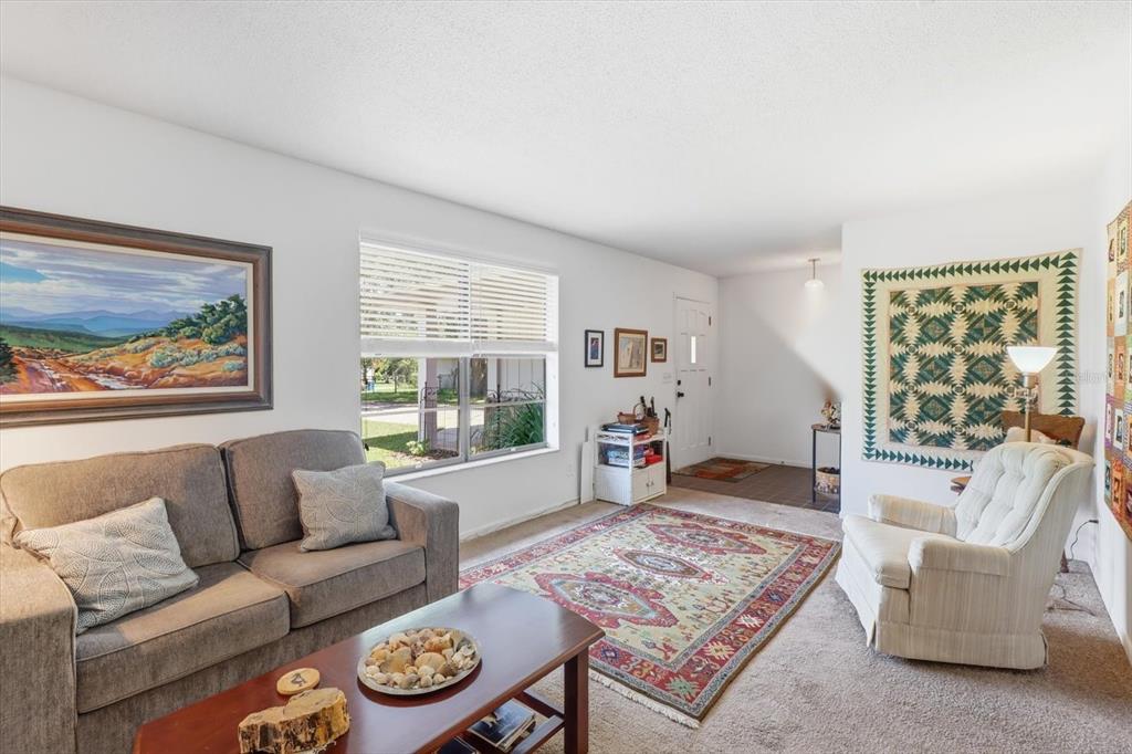A living room features a gray sofa, a patterned area rug, and a beige armchair — 3103 S BAY BERRY POINT, INVERNESS, FL