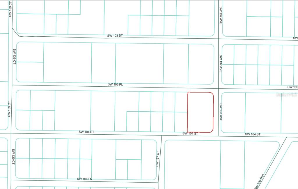 This is a map showing a highlighted parcel of land at a street intersection — SW 137 AVE, DUNNELLON, FL