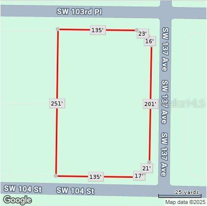 This is a map showing the property boundaries and dimensions of a rectangular land parcel — SW 137 AVE, DUNNELLON, FL
