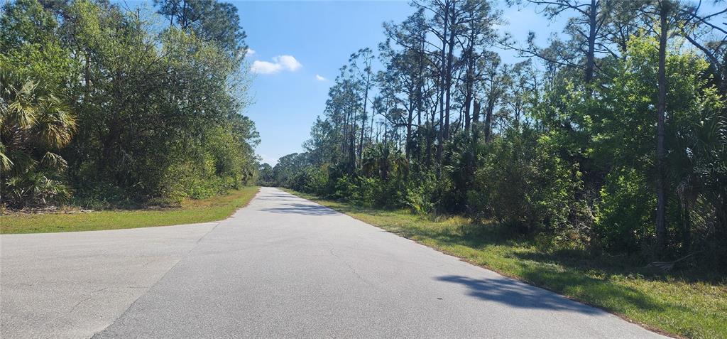 A paved road stretches into a wooded area under a clear blue sky — 2157 SAIPAN LANE, PORT CHARLOTTE, FL