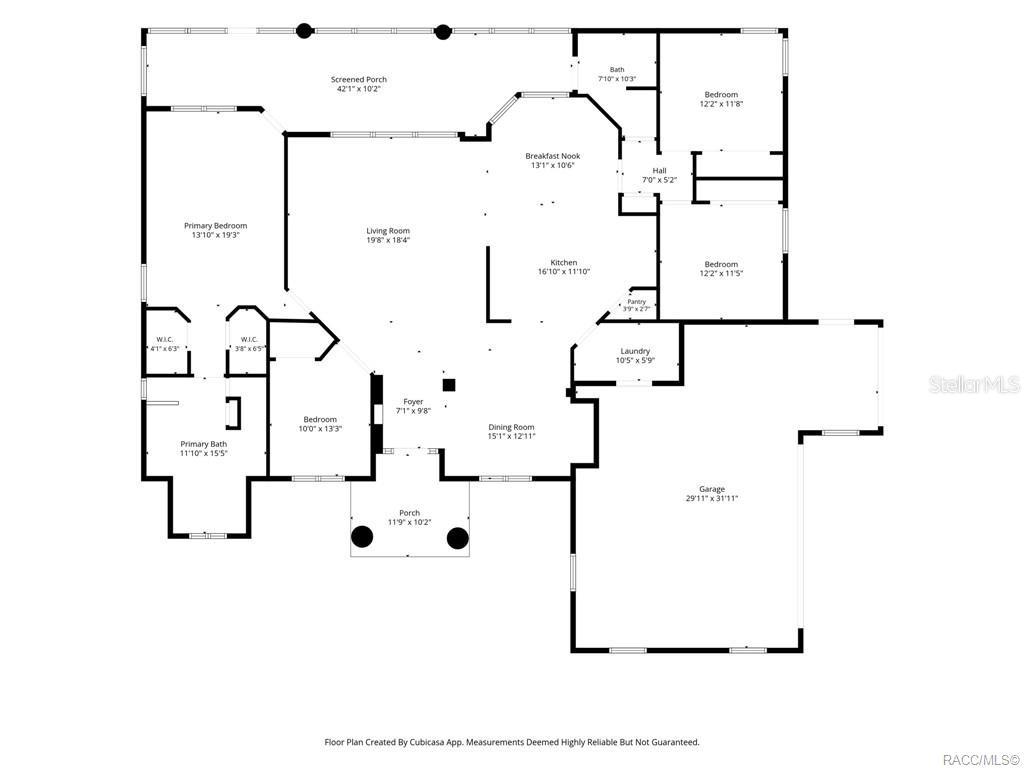 This is a floor plan of a single-story house with a garage and screened porch — 7145 SW 181ST AVENUE, DUNNELLON, FL