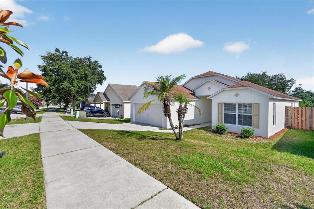 A suburban street view showing a single-story house with a driveway and a palm tree — 2041 NEWTOWN ROAD, GROVELAND, FL