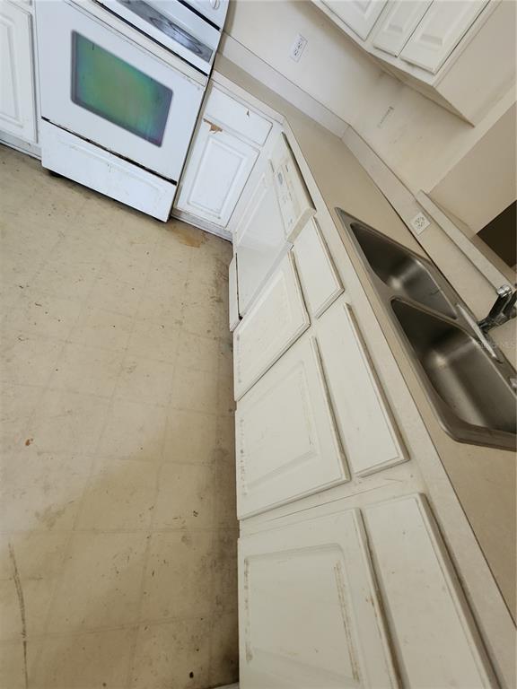 A kitchen features white cabinets, a white stove, a dishwasher, and a double-basin sink — 2102 ROTTWELL COURT, BRANDON, FL