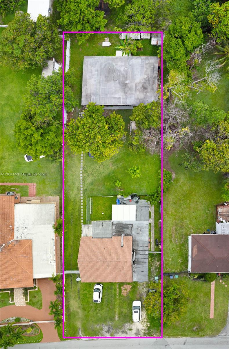 An aerial view shows a residential lot with a house, a detached structure, and trees — 5860 SW 19th St, Miami FL 33155, MIAMI, FL