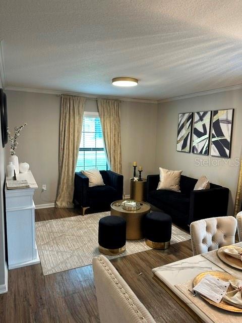 A living room features dark furniture, a round coffee table, and a white fireplace — 6900 CRESTED ORCHID DRIVE, BROOKSVILLE, FL