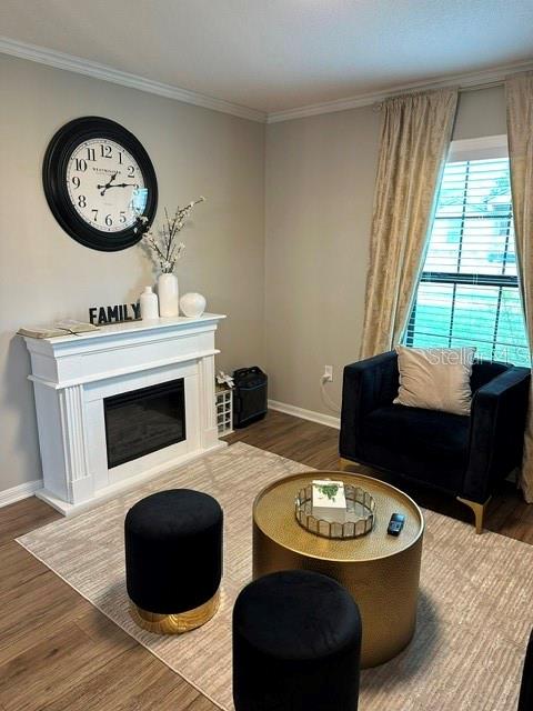 A living room features a white fireplace, a black armchair, and two black ottomans — 6900 CRESTED ORCHID DRIVE, BROOKSVILLE, FL