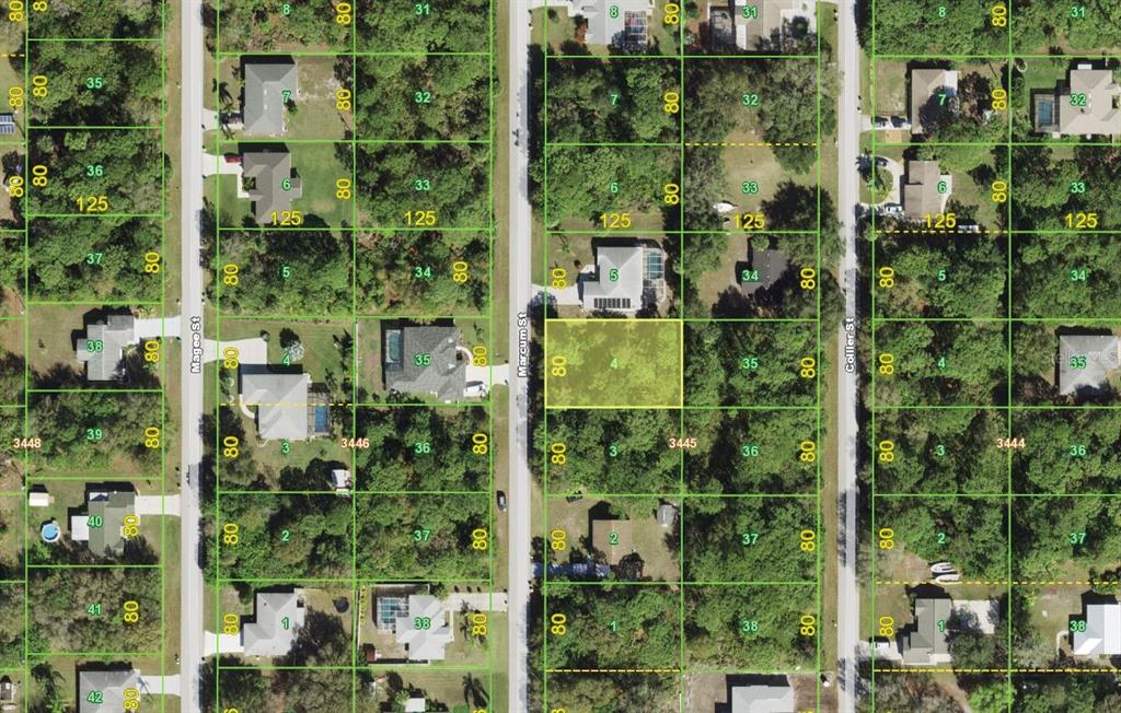 This is an aerial map showing residential lots and streets in a neighborhood — 6278 MARCUM STREET, ENGLEWOOD, FL