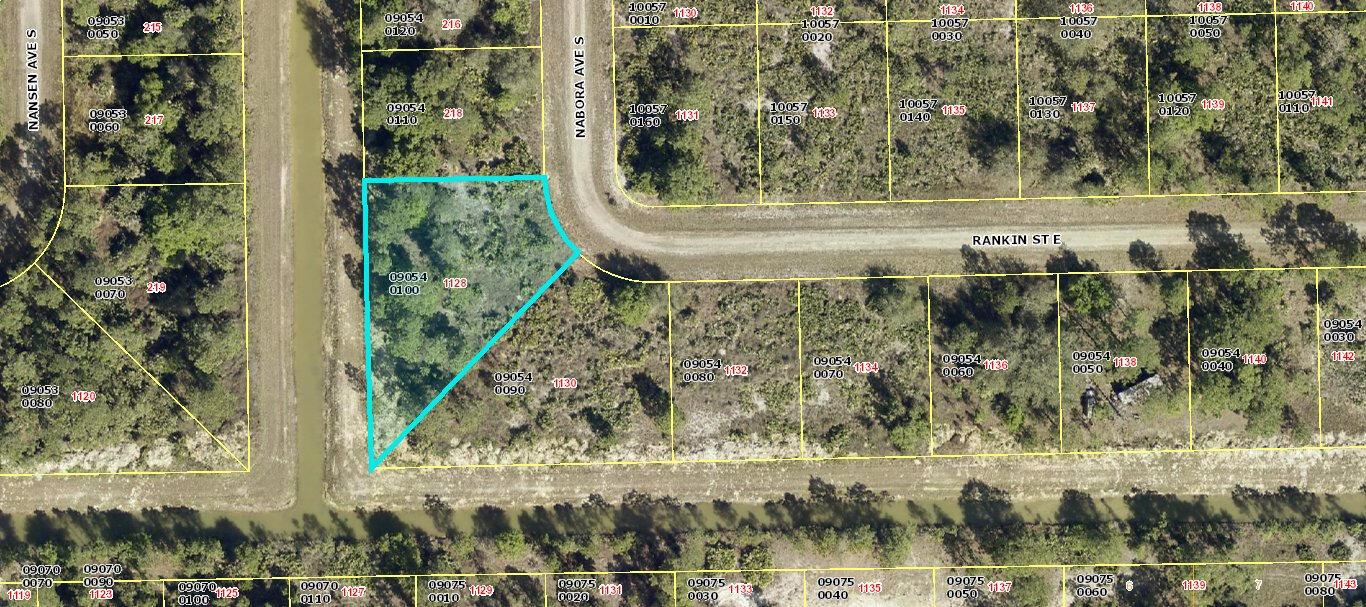 This is a map showing a highlighted vacant lot in a residential area — 1128 Rankin, Lehigh Acres FL 33974, LEHIGH ACRES, FL