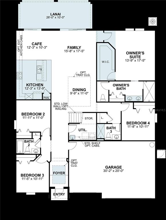 This is a floor plan for a single-story house with four bedrooms and a garage — 4973 BASSWOOD STREET, LAKELAND, FL