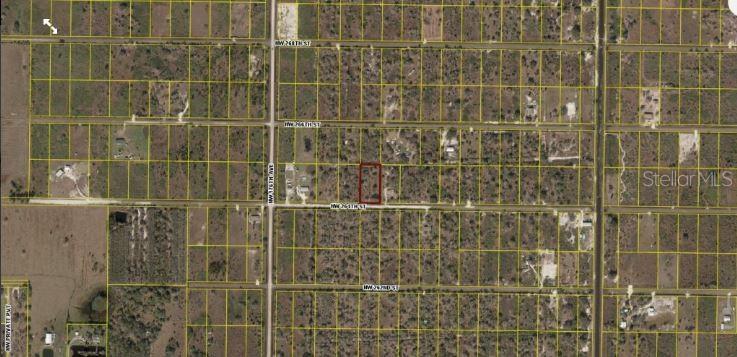 An aerial map shows a rectangular property highlighted in red within a grid of lots — 17383 NW 264TH STREET, OKEECHOBEE, FL