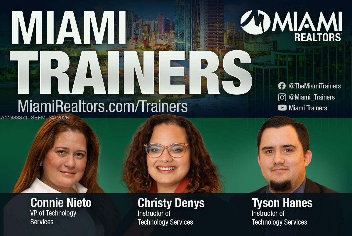 Three professional trainers from Miami Realtors are pictured against a city skyline background — OTHER COUNTRY - NOT IN USA, FL
