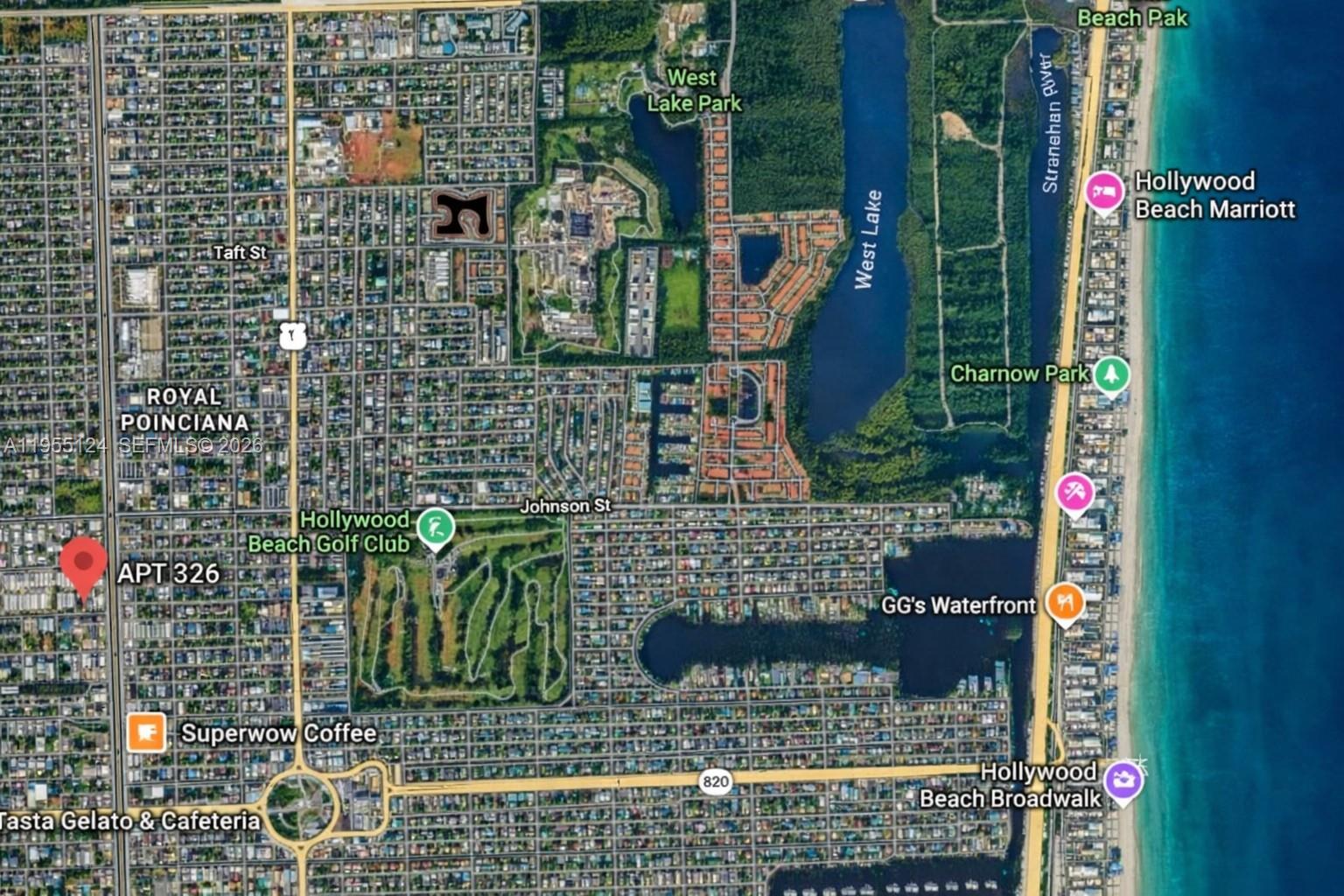 This is a satellite map showing the location of a property near West Lake — 2145 Pierce St # 326, Hollywood FL 33020, HOLLYWOOD, FL