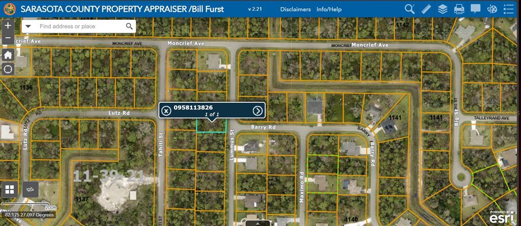This is a map showing property parcel boundaries and street layouts in a residential area — LUMMUS STREET, NORTH PORT, FL