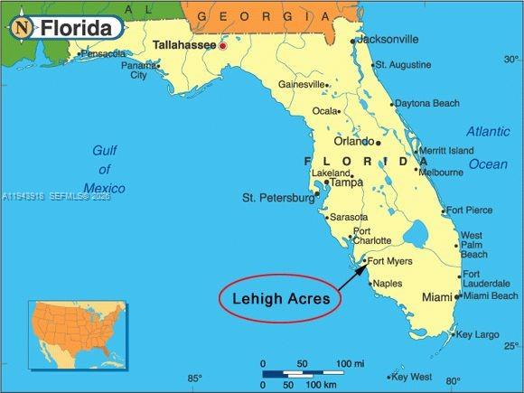 This is a map of Florida showing the location of Lehigh Acres near Fort Myers — 1963 Walcott Loop, Lehigh Acres FL 33972, LEHIGH ACRES, FL