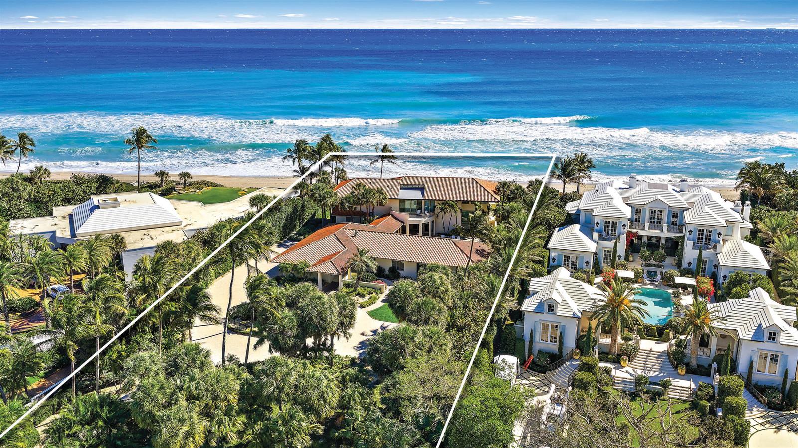 An aerial view of a beachfront house with a tiled roof surrounded by lush landscaping — 11800 Turtle Beach Road, North Palm Beach FL 33408, NORTH PALM BEACH, FL