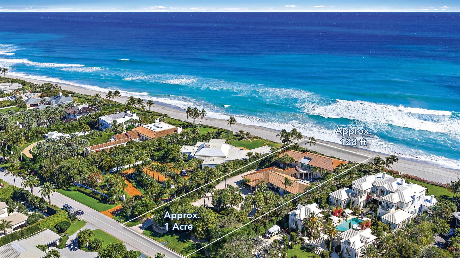 An aerial view shows a beachfront residential property with a large house and lush landscaping — 11800 Turtle Beach Road, North Palm Beach FL 33408, NORTH PALM BEACH, FL