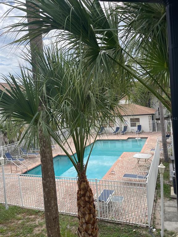 A view of a rectangular swimming pool surrounded by a brick patio and white fencing — 3651 N GOLDENROD ROAD UNIT 206, WINTER PARK, FL