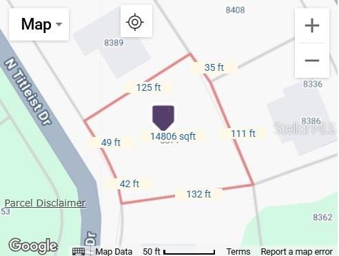 This is a map showing the property boundaries and dimensions of a land parcel — 8371 N TITLEIST DRIVE, CITRUS SPRINGS, FL