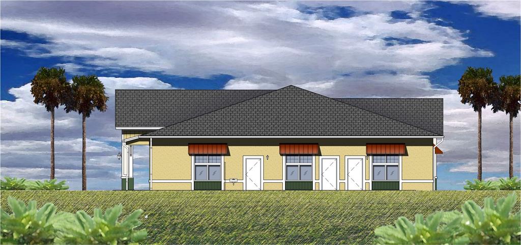 This is an architectural rendering of the exterior side view of a single-story building — 191 ENDICOTT WAY, DELAND, FL