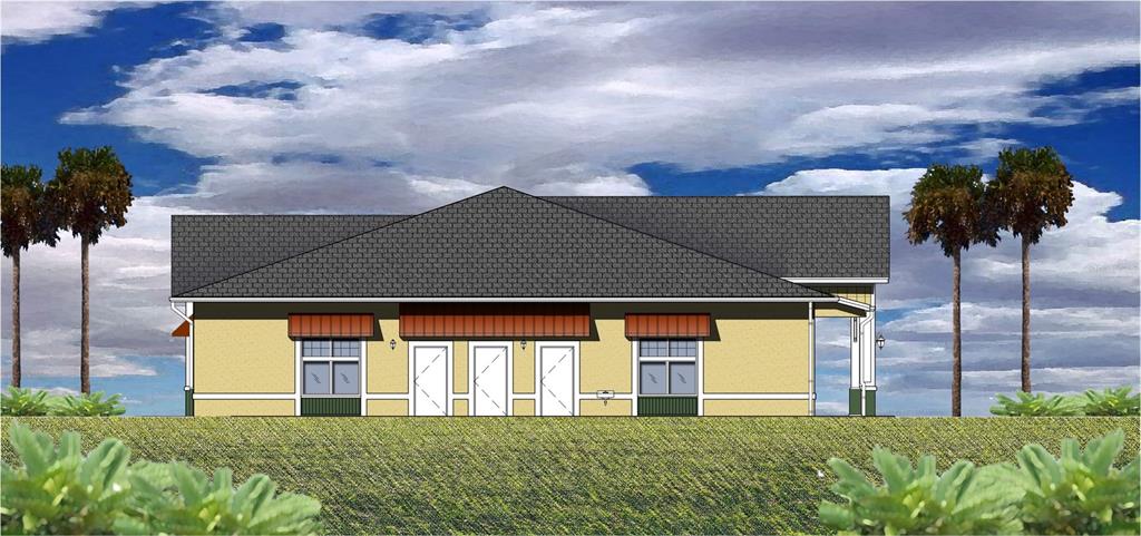 A digital rendering of a single-story building exterior with yellow siding and a gray roof — 191 ENDICOTT WAY, DELAND, FL