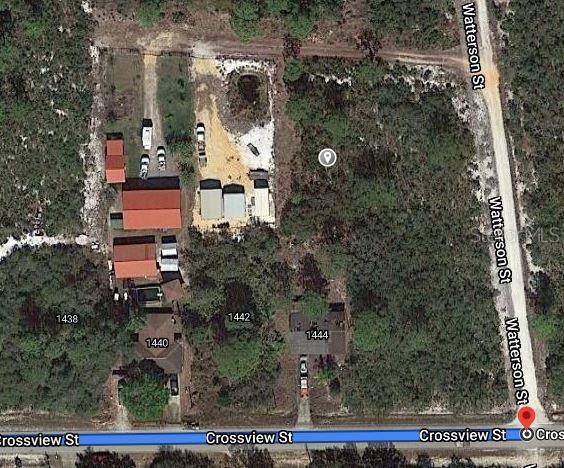 This is an aerial map view showing several residential properties along Crossview Street and Watterson Street — 1439 COLUMBUS STREET, LAKE PLACID, FL