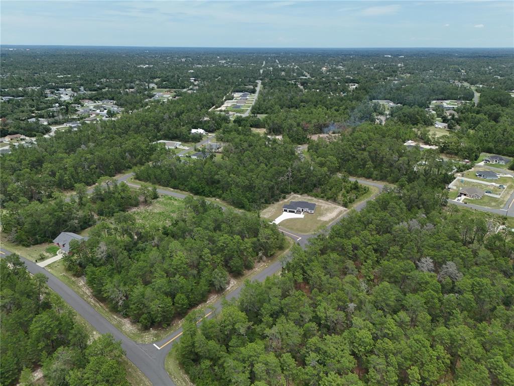 An aerial view shows a residential street winding through a wooded area with several houses — SW 40TH COURT, OCALA, FL