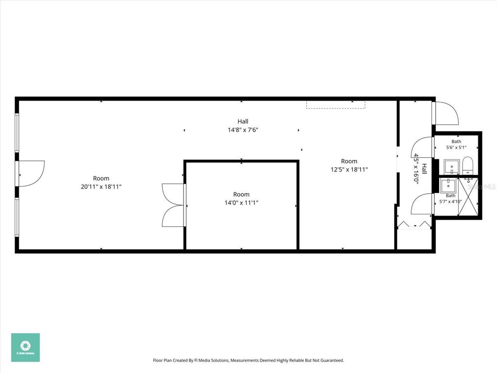 This is a floor plan showing a layout with three rooms, two bathrooms, and a hall — 3900 CLARK ROAD UNIT D2, SARASOTA, FL