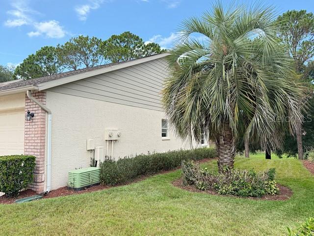A side view of a house exterior features a palm tree and a green utility box — 2232 SPRINGMEADOW DRIVE, SPRING HILL, FL