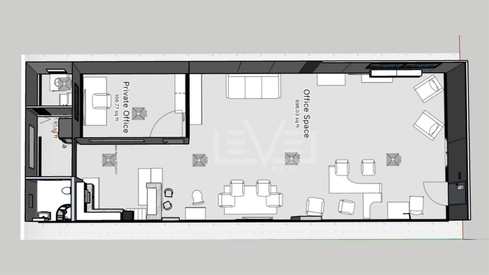 This is a 2D floor plan rendering of an office suite with a private office — FORT LAUDERDALE, FL