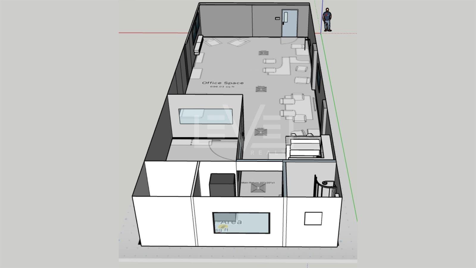 This is a 3D floor plan rendering of an office space with multiple partitioned rooms — FORT LAUDERDALE, FL
